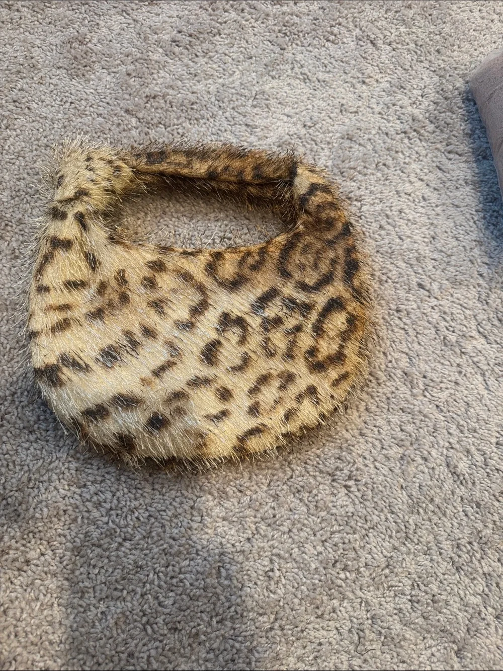 Leopard-Print Plush Purse Brown/Tan